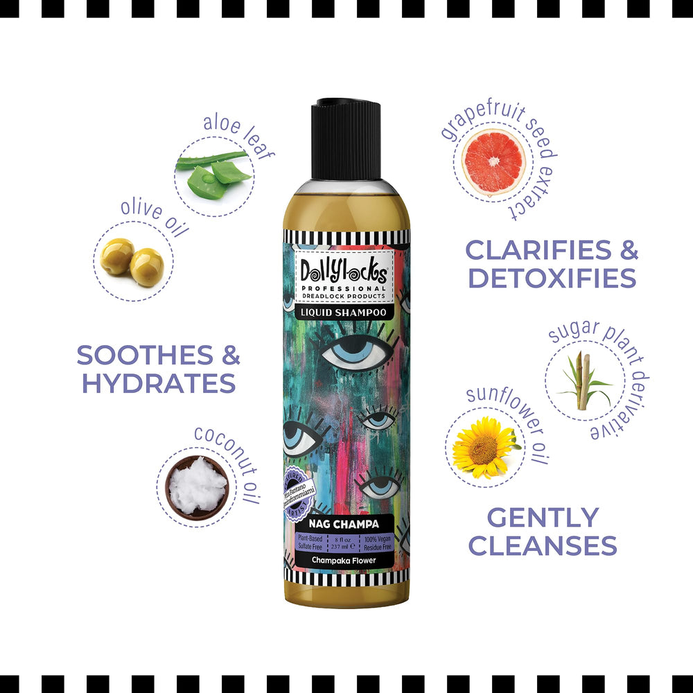 Dollylocks Nag Champa scent enhances cleansing ritual for locs.