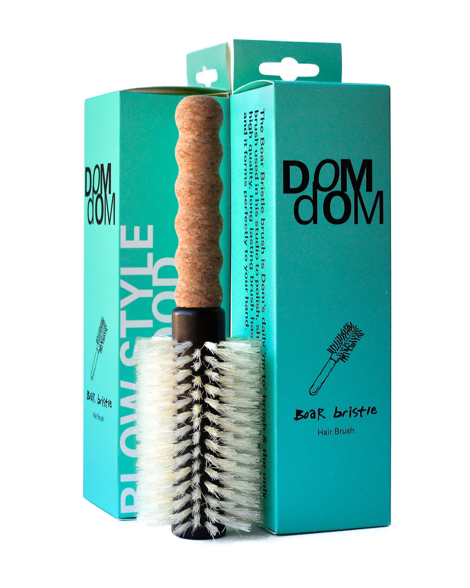 Dom Dom nylon boar bristle round brush with 2.3-inch barrel for detangling and shine.