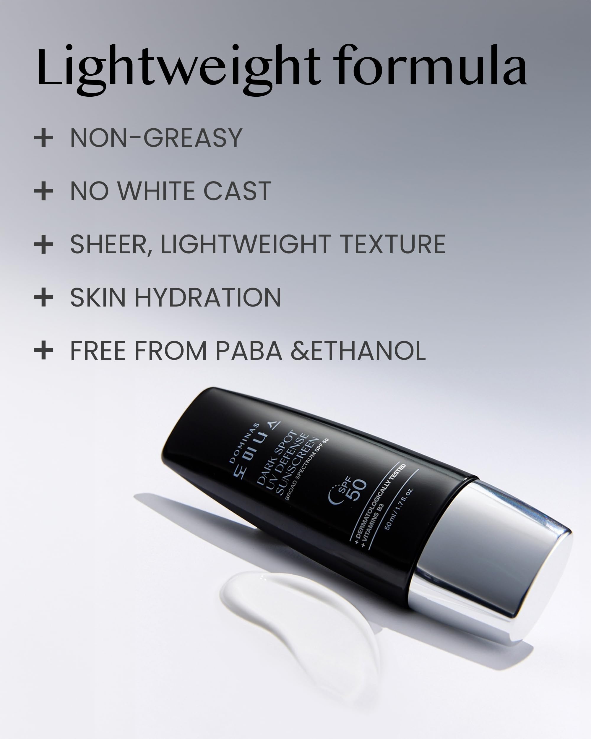 Dominas Tone-Up Sunscreen lightweight texture facilitates comfortable all-day wear.