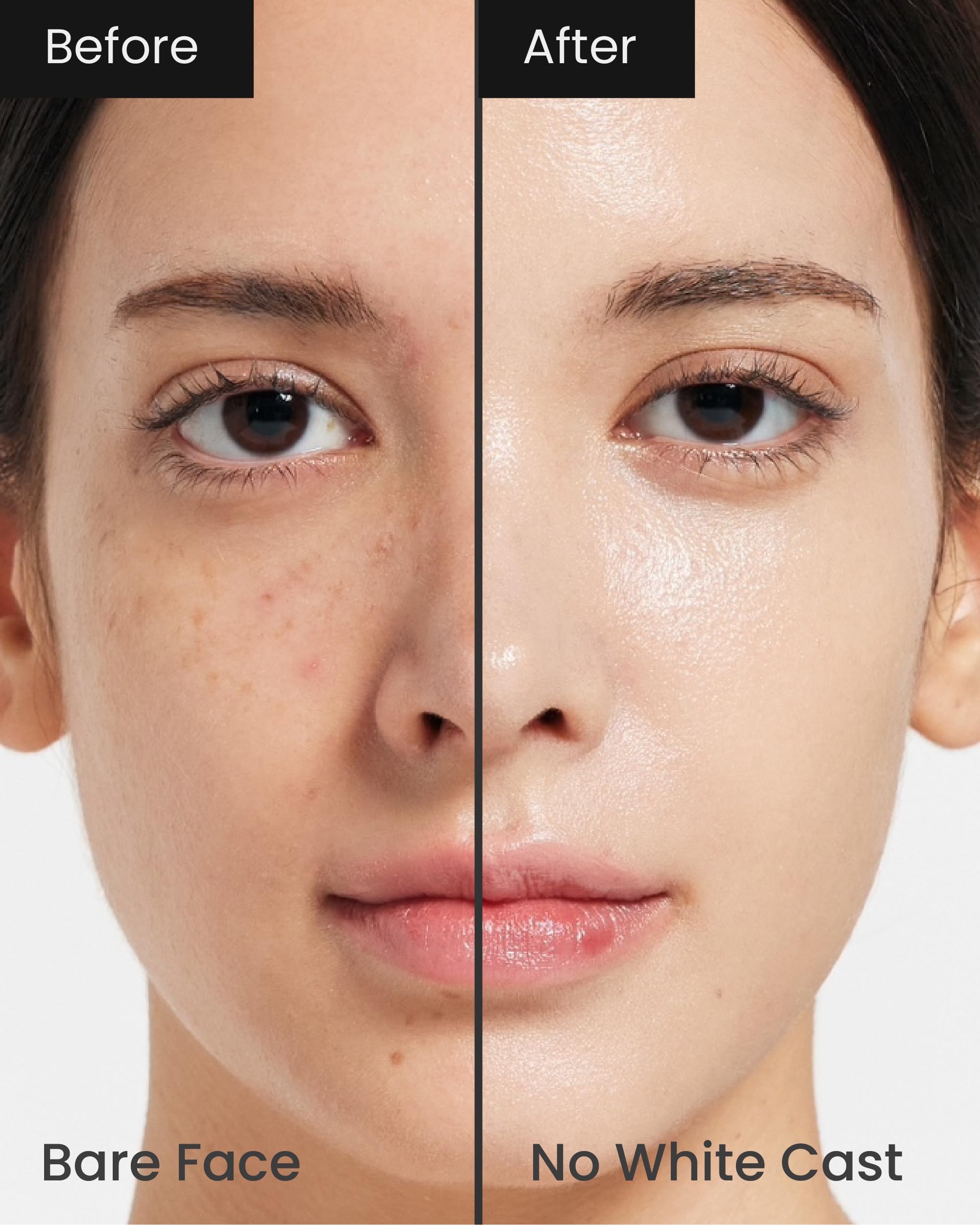 Dominas Tone-Up Sunscreen no white cast shown on skin for a natural finish.