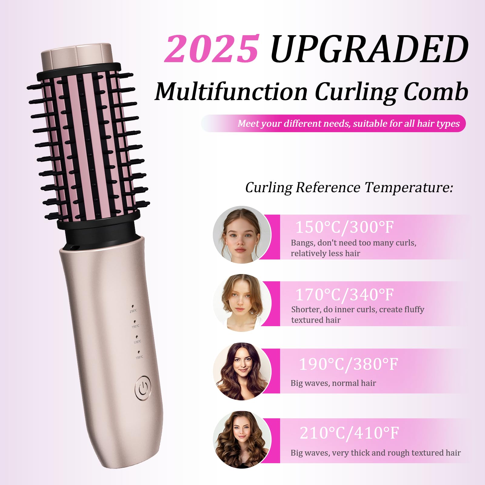 Dongxw cordless hair curling brush handle in hand shows ergonomic grip.
