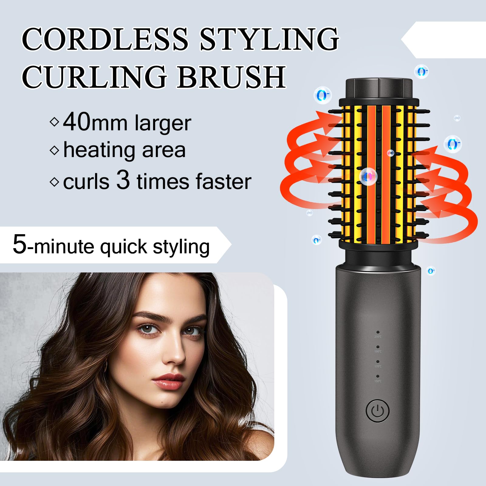 Dongxw cordless hot brush compact design enables easy storage and quick touch-ups.