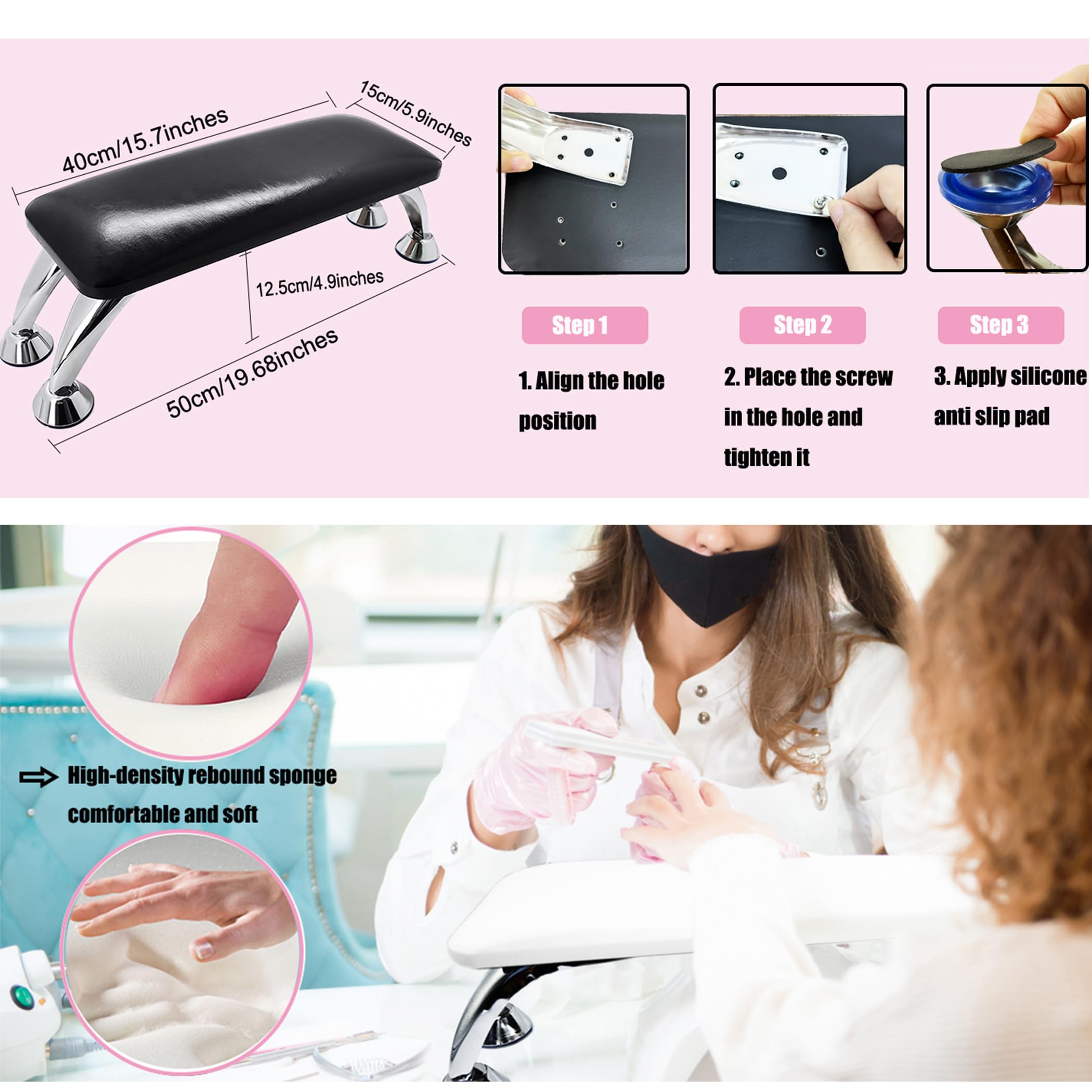 DONGYUNAI arm rest with friction pads highlights anti-slip stability.