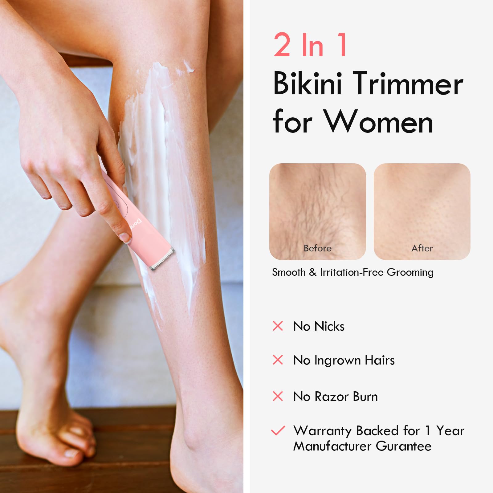 Donper Bikini Trimmer IPX7 waterproof for shower-safe grooming.