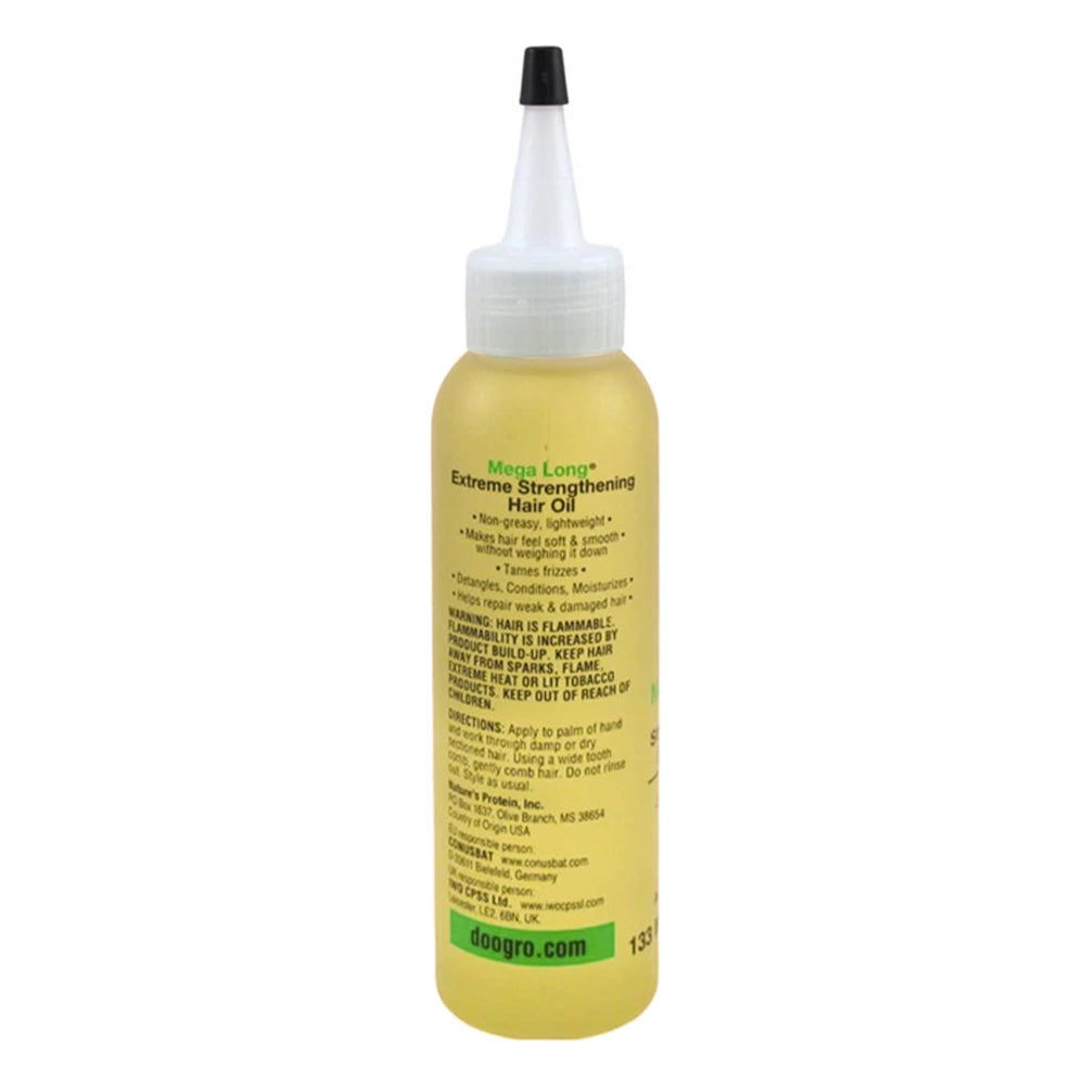 Doo Gro Mega Long Oil pour demonstrates easy application and detangling potential.