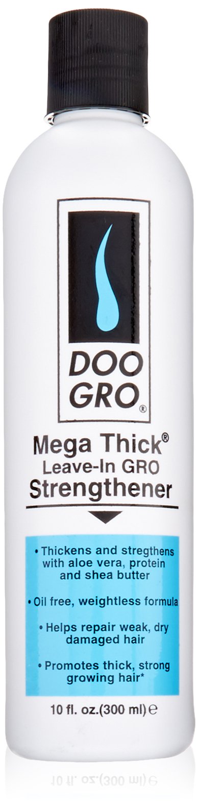 DOO GRO Mega Thick Strengthener Leave-in bottle close-up, oil-free hydration for smooth, weightless hair manageability