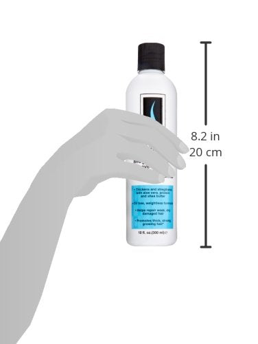 DOO GRO Mega Thick Strengthener Leave-in close-up on strands showing strengthened, shiny, frizz-free look