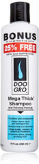 Doo Gro Mega Thick Growth Shampoo bottle shows nourishing formula for repairing and thickening hair
