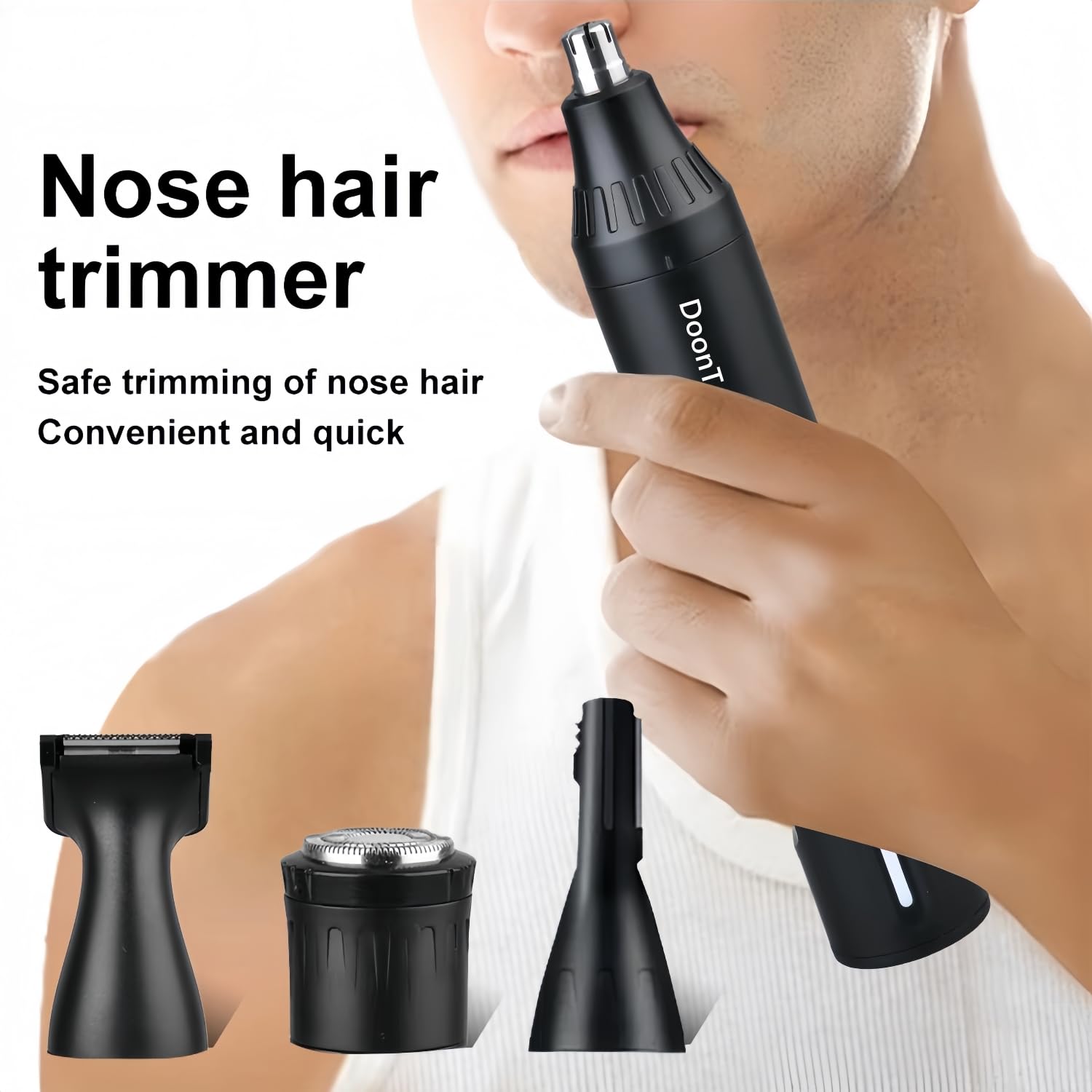 DoonTyxiad rounded-tip blades protect skin during trimming.