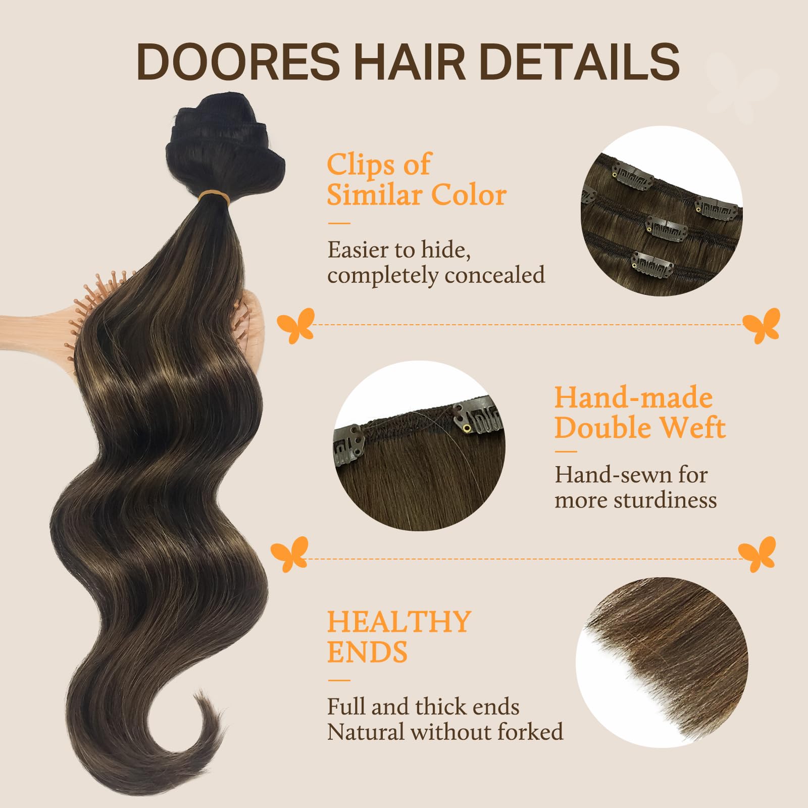 DOORES balayage dark brown to chestnut color close-up for blend