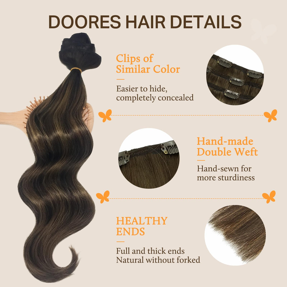 DOORES balayage dark brown to chestnut color close-up for blend
