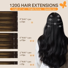 DOORES clip-in extensions 7-pcs pack close-up with weft and clips