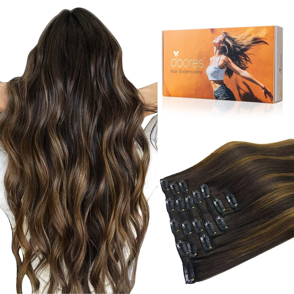 DOORES clip-in extensions 18-inch real human hair weft for natural blending