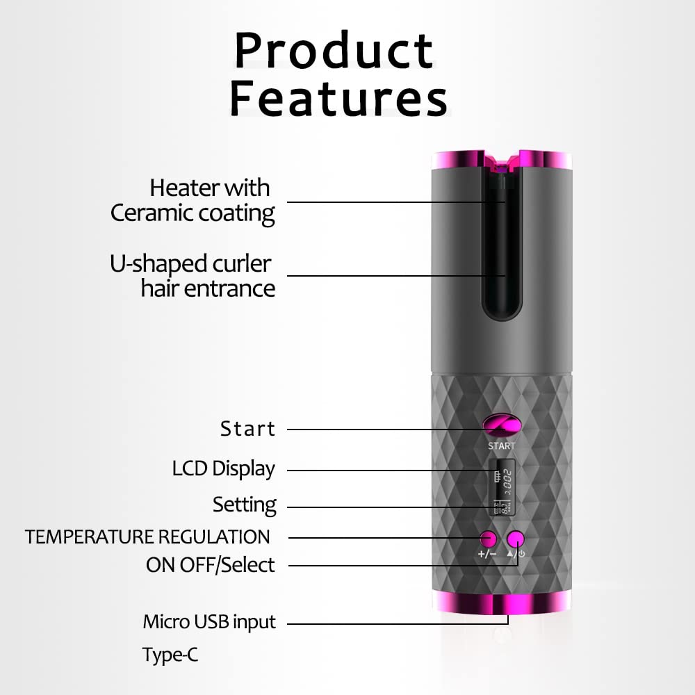 DOORTIAN cordless hair curler with LED display for precise temp control.