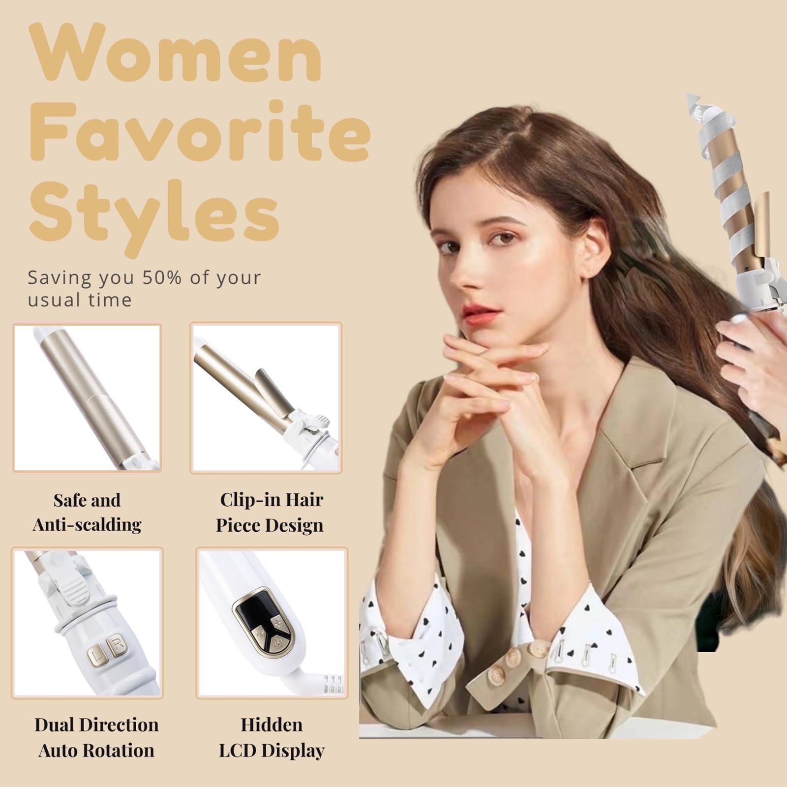Dopheuor curling wand LED display showing temperature for precise styling.