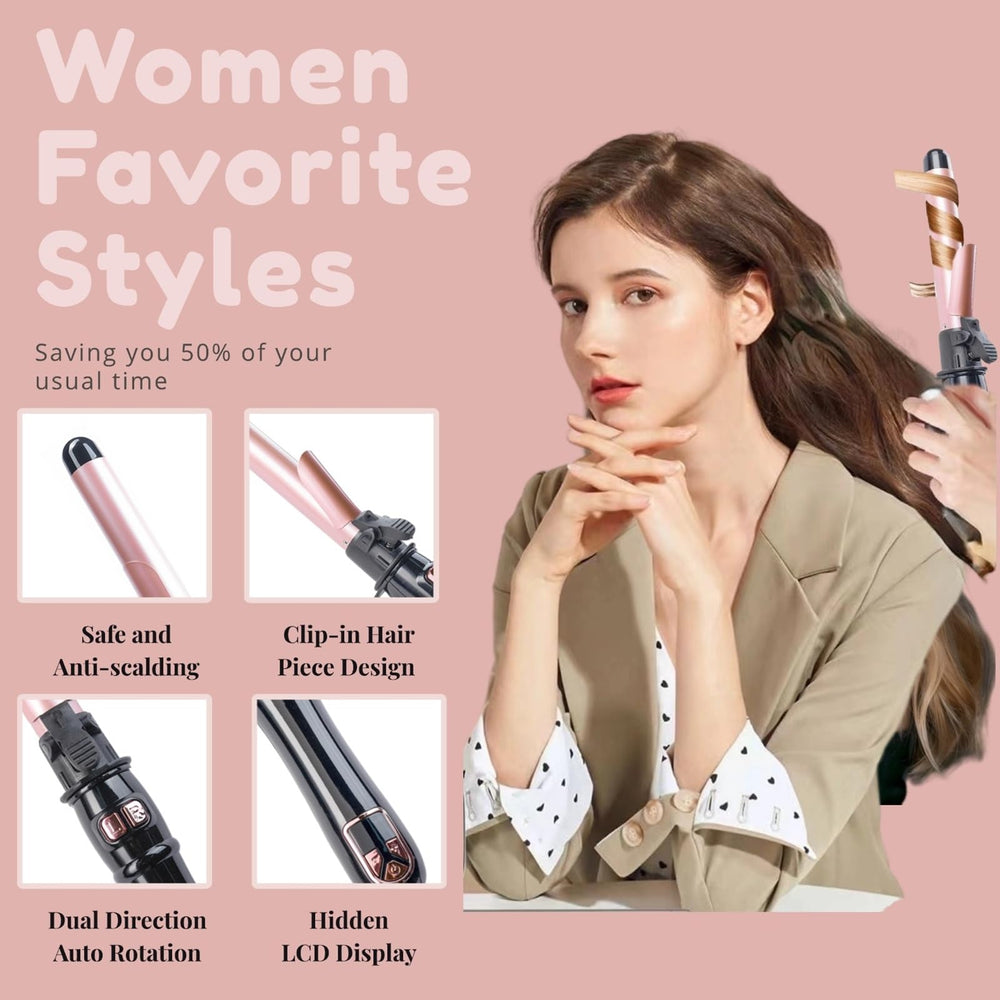 Dopheuor rotating curling wand LED display close-up shows precise temperature control