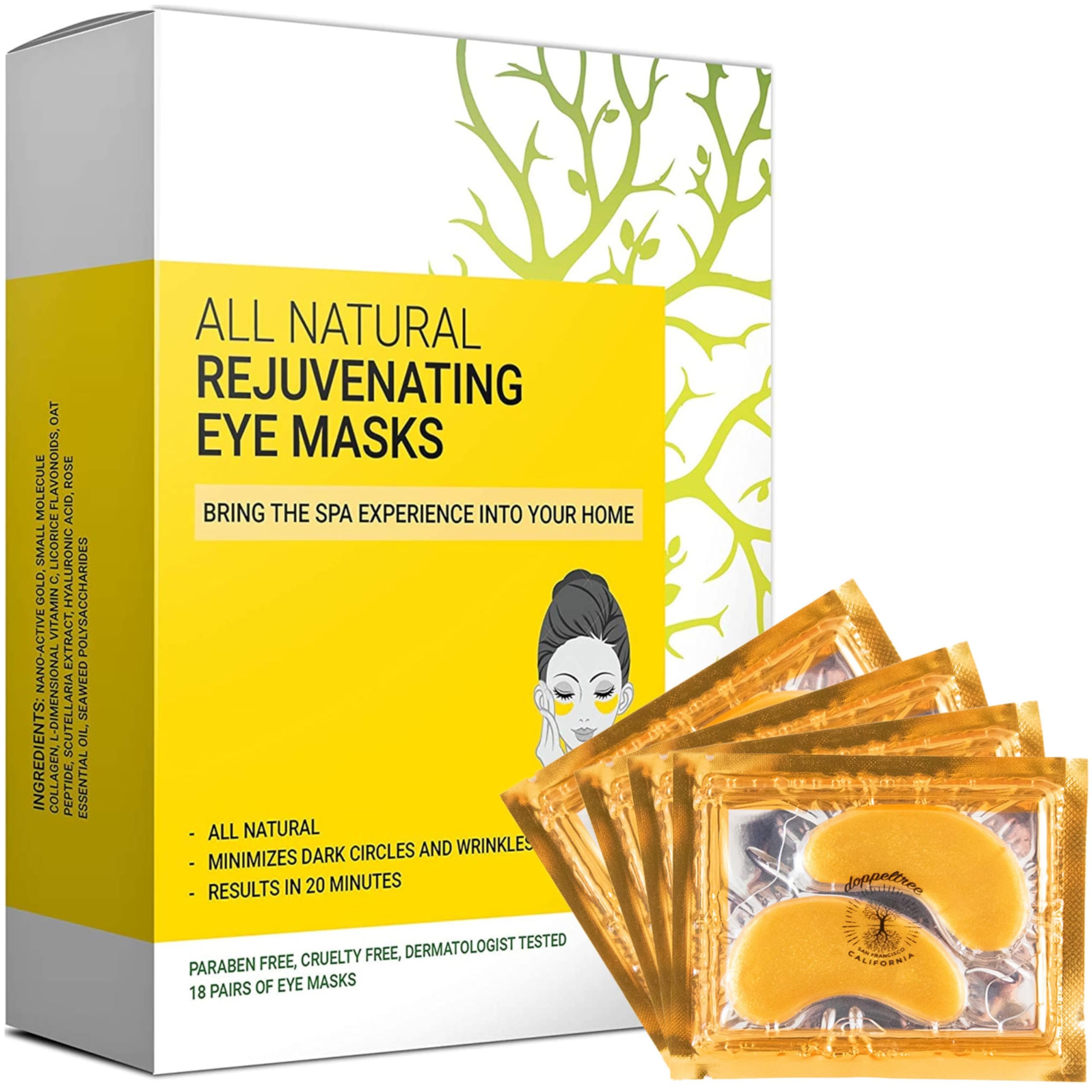 Doppeltree under-eye patches in packaging ready for depuffing and brightness