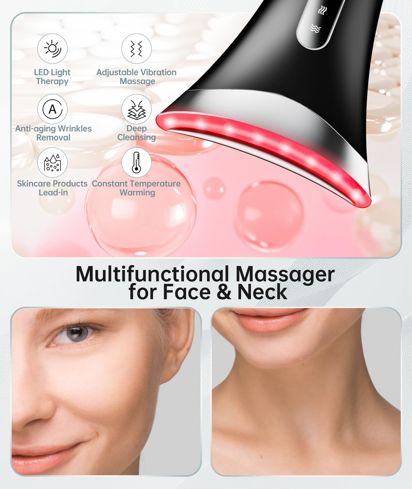 Dopsikn red-light panel focus image implies skin vitality via light therapy