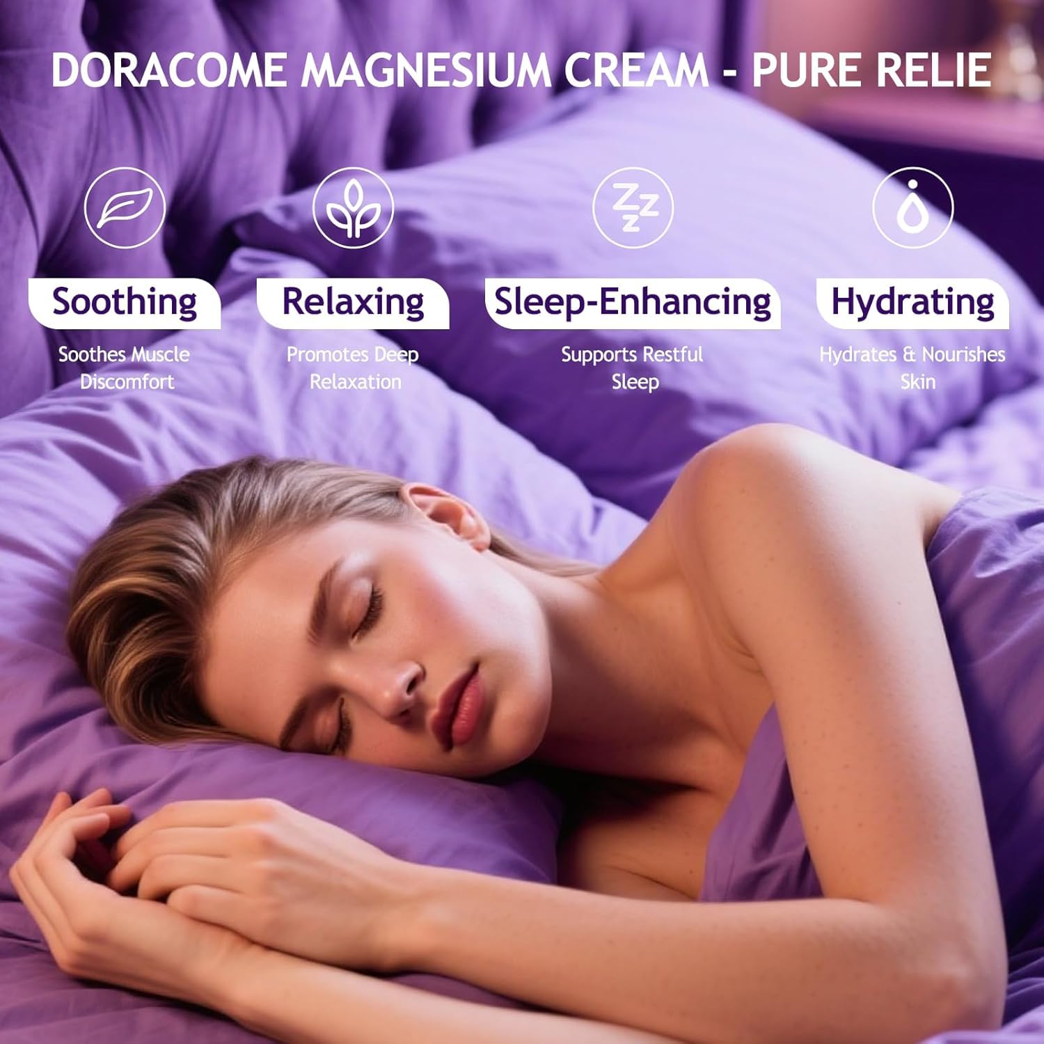 Doracome Magnesium Lotion legs application demonstrates soothing, targeted care after activity.