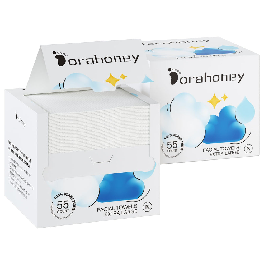 Dorahoney disposable face towels ultra-large pack shot for efficient makeup removal and cleansing