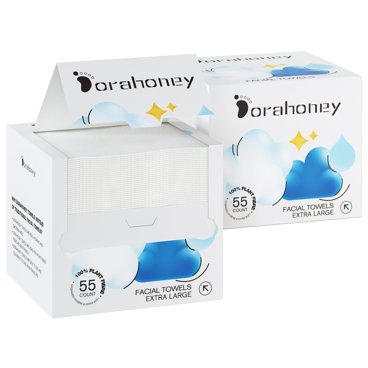 Dorahoney disposable face towels ultra-large pack shot for efficient makeup removal and cleansing