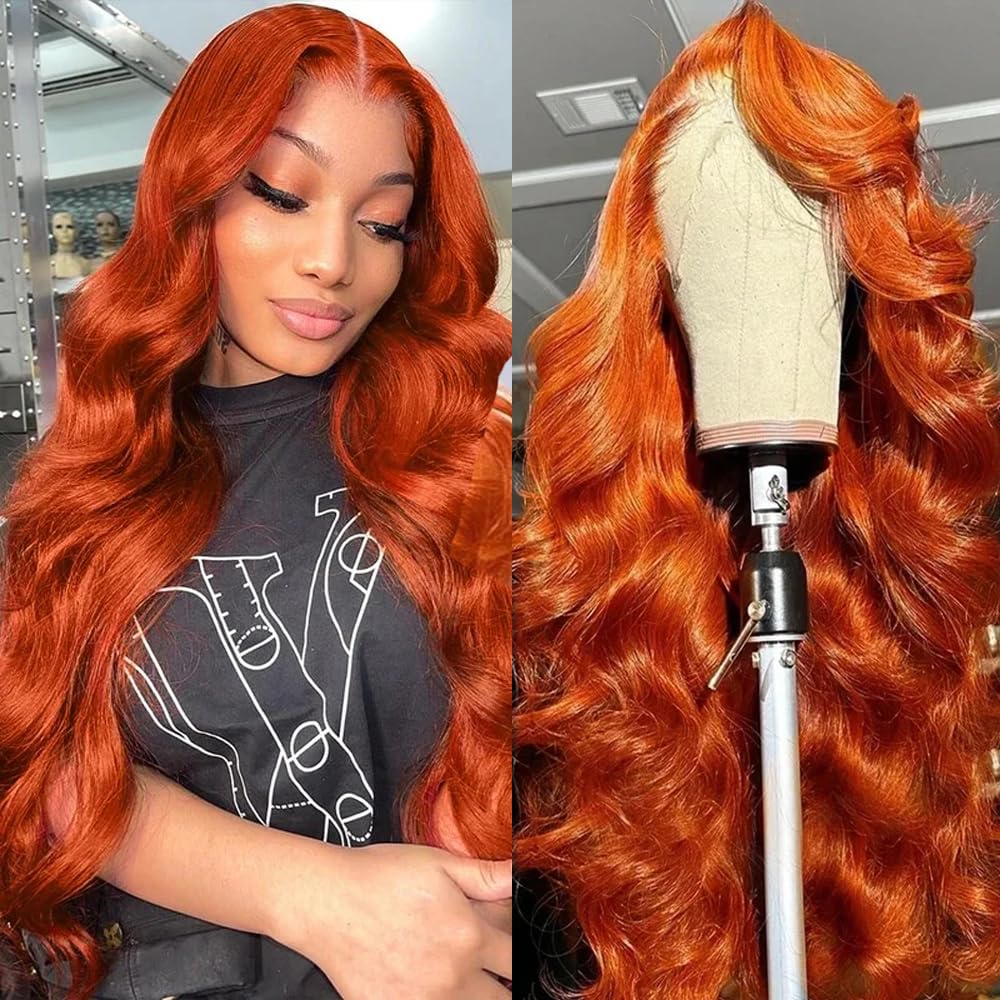dorbess ginger orange 30in lace front wig shows full body wave for versatile styling