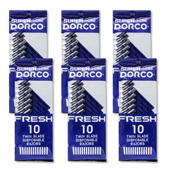 Dorco Fresh Twin Blade Razor package shows 60-count supply for easy home grooming.