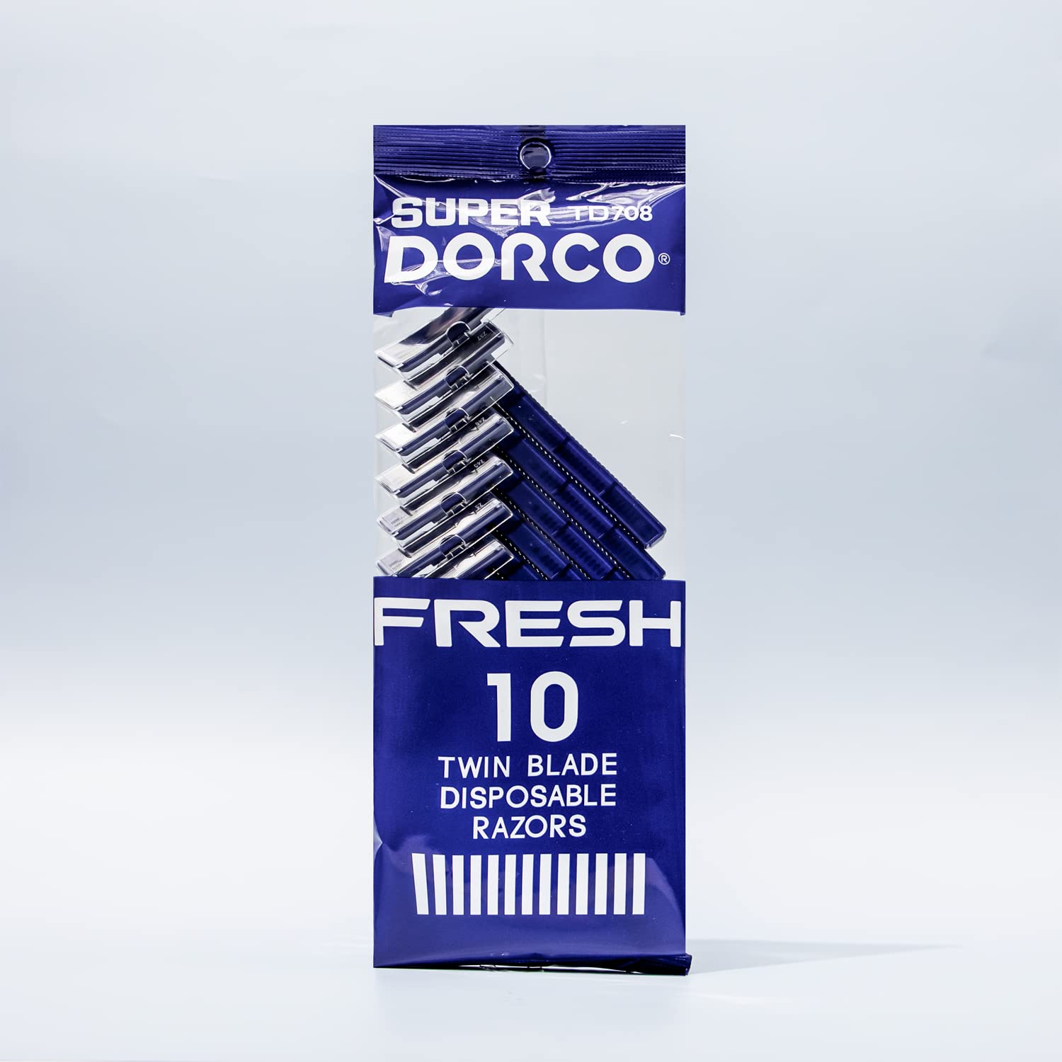 Dorco Fresh Twin Blade Razors Blade Closeup highlights sharp twin blades for a precise shave.