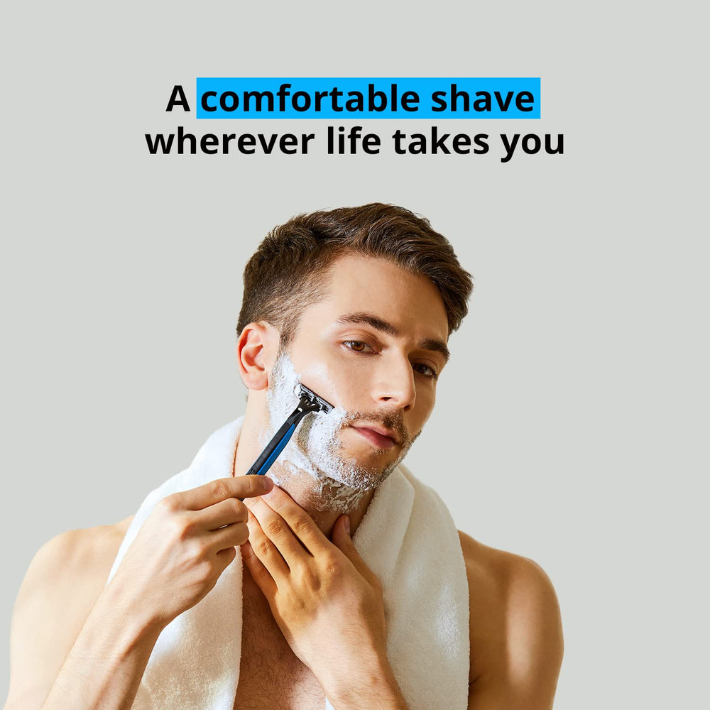 Dorco Pace 2 Plus long non-slip rubber handle provides secure grip during shaving.