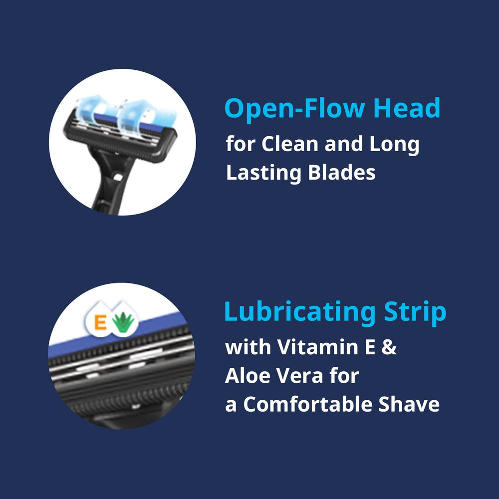 Dorco Pace 2 Plus open-flow design demonstrates easy rinsing between strokes.