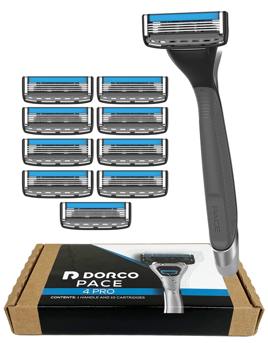 Dorco Pace 4 Pro razor handle with ergonomic grip for precise shaving.