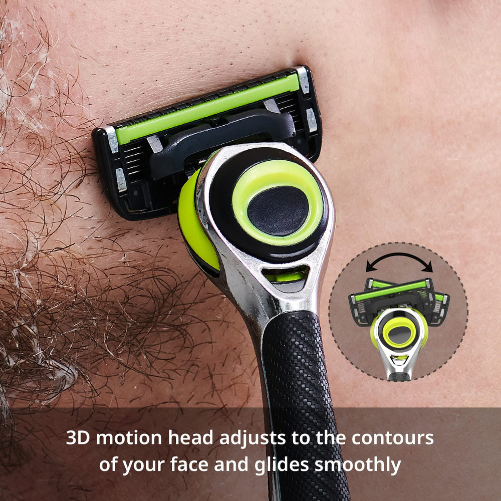Dorco Pace 6 Pro 3D Motion head closeup shows flexible blades.