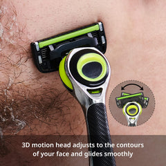 Dorco Pace 6 Pro 3D Motion head closeup shows flexible blades.