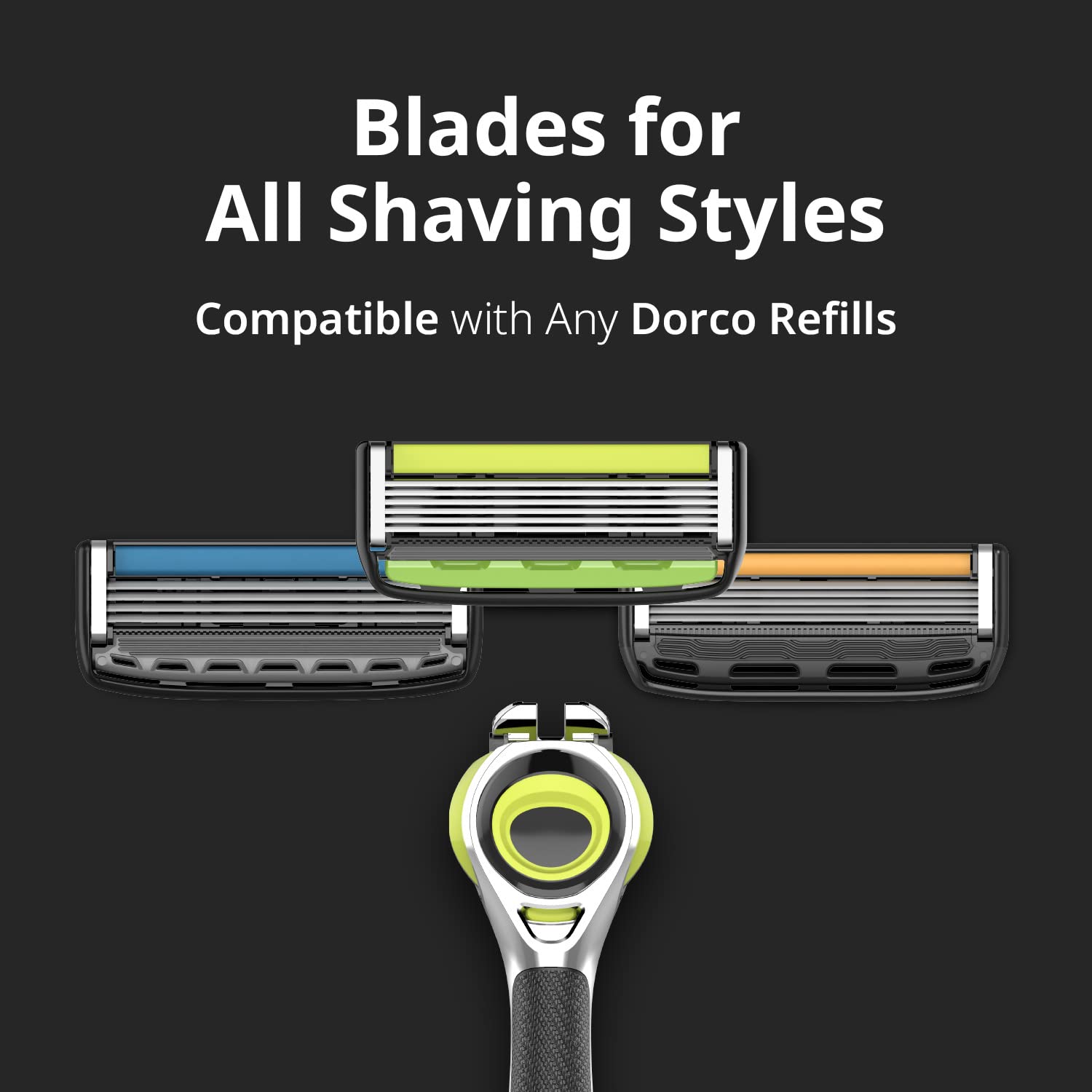 Dorco Pace 6 Pro 3D Motion interchangeable heads compatible with all Dorco handles.