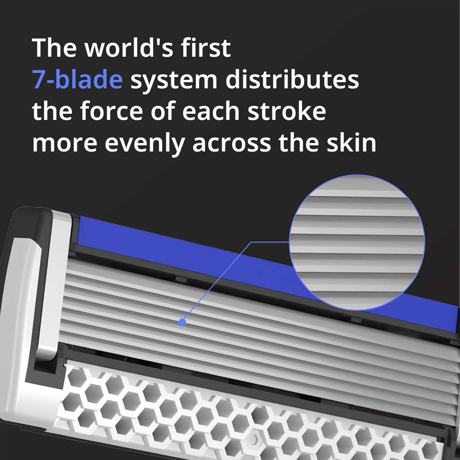 Dorco Pace 7 open-blade design enables easy rinsing and maintenance.
