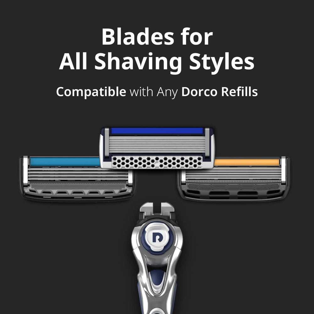 Dorco Pace 7 open-blade design aids easy rinsing and blade longevity.