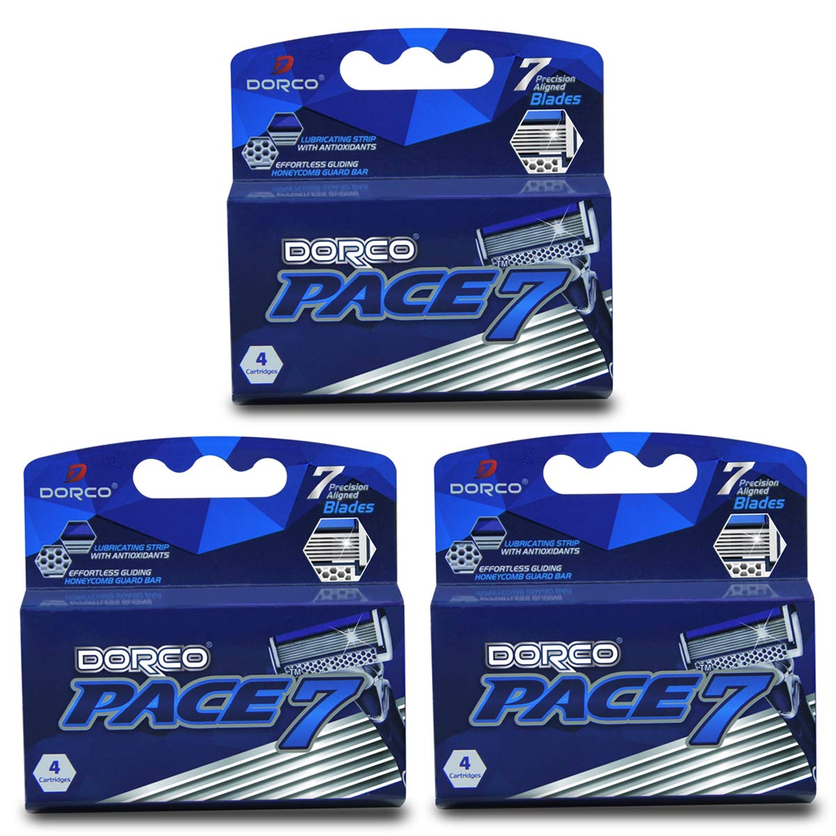 Dorco Pace 7 cartridge pack front for a smooth daily shave.