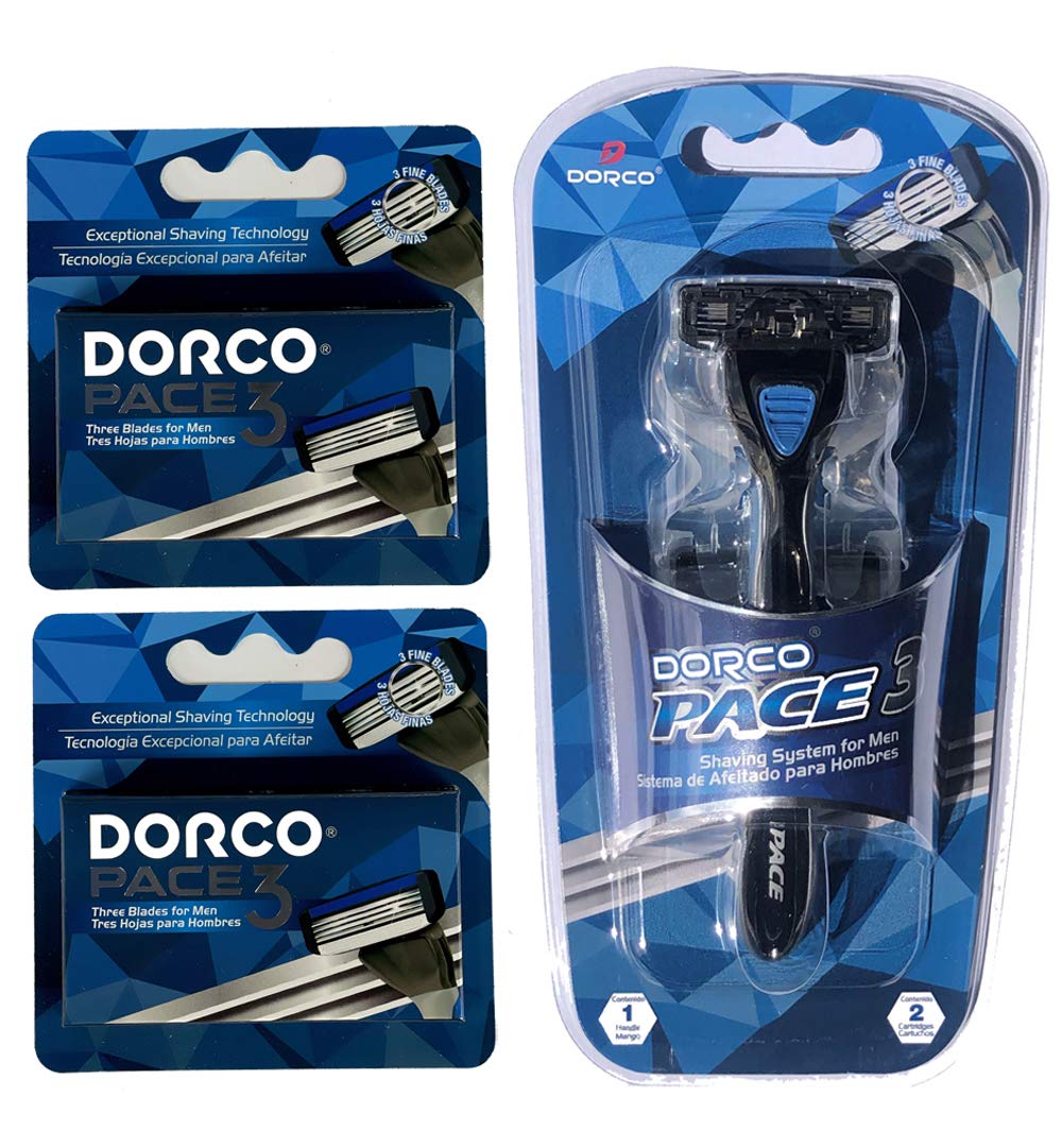 Dorco Pace 3 razor handle with cartridges for a smooth shave