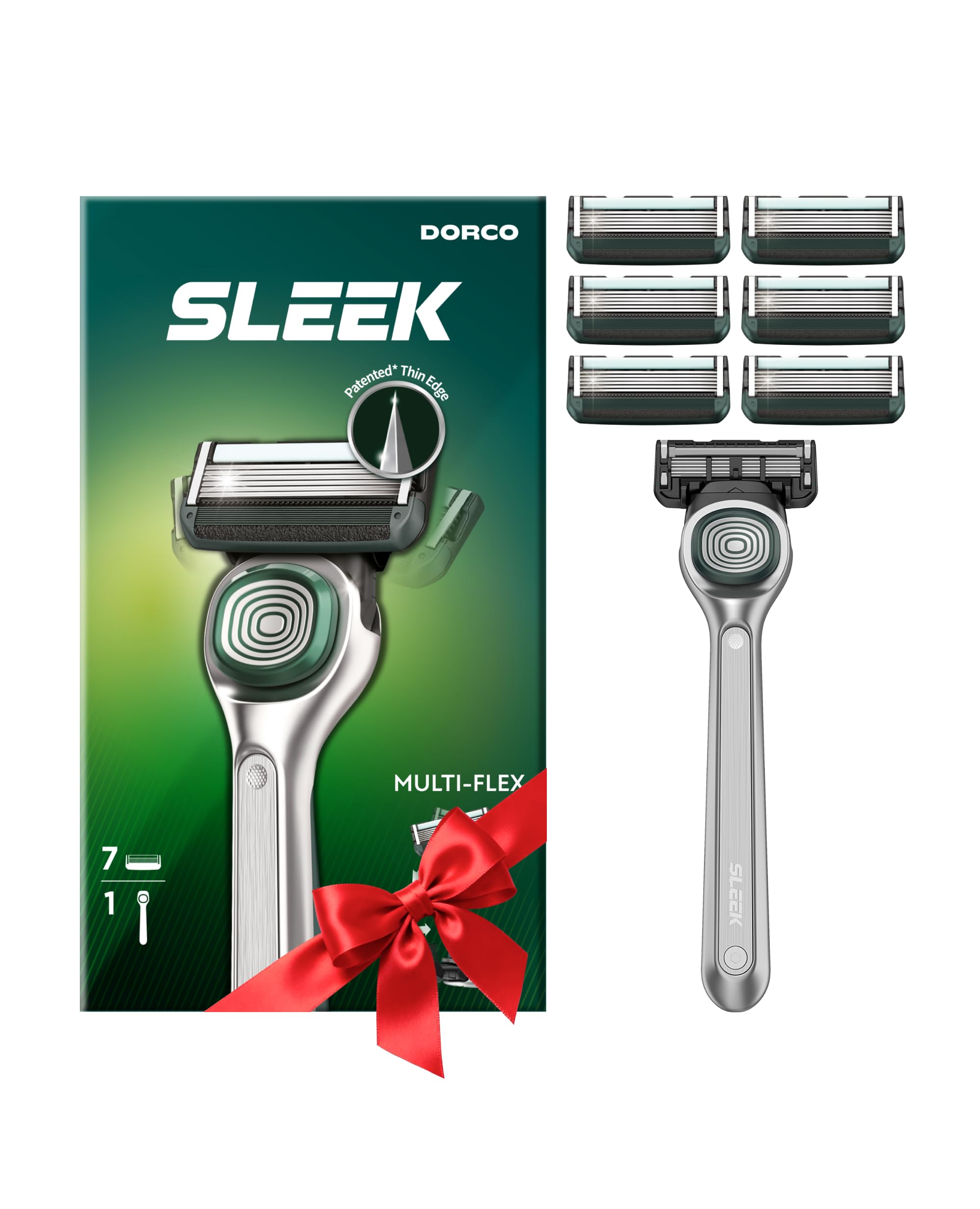 DORCO SLEEK close-up of a 6-blade razor for a precise, close shave.