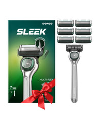 DORCO SLEEK close-up of a 6-blade razor for a precise, close shave.