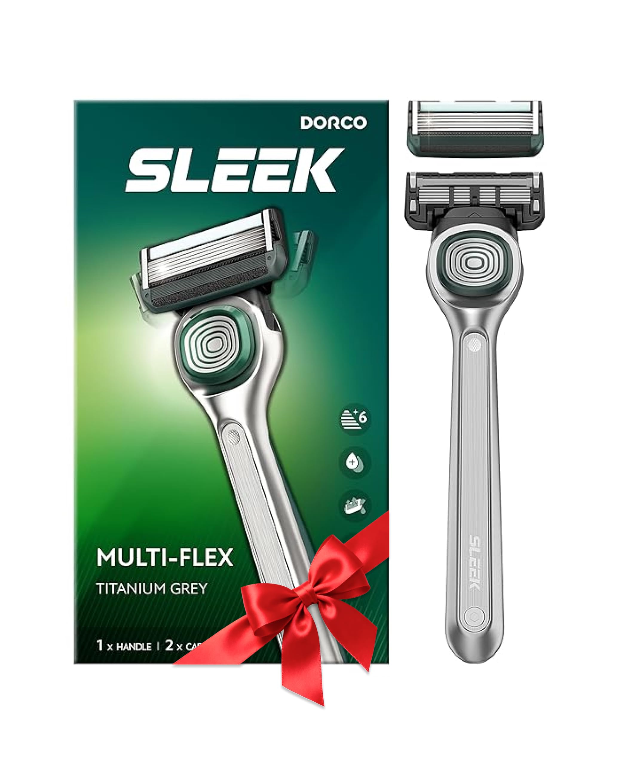 DORCO SLEEK 6-Blade Razor handle in hand for precise, comfortable shaving control.