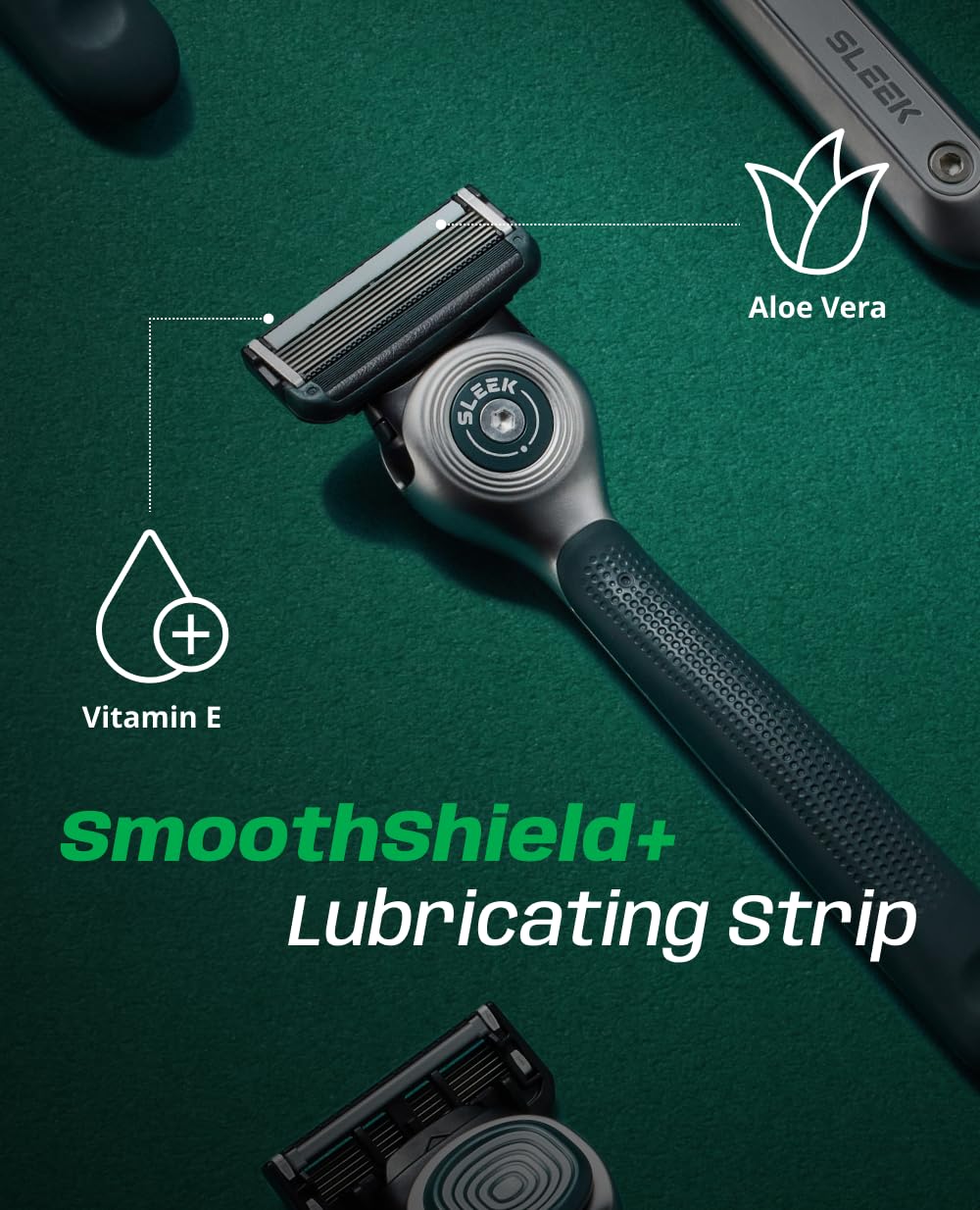 DORCO SLEEK open-flow cartridges shown for easy cleaning and longer blade life.