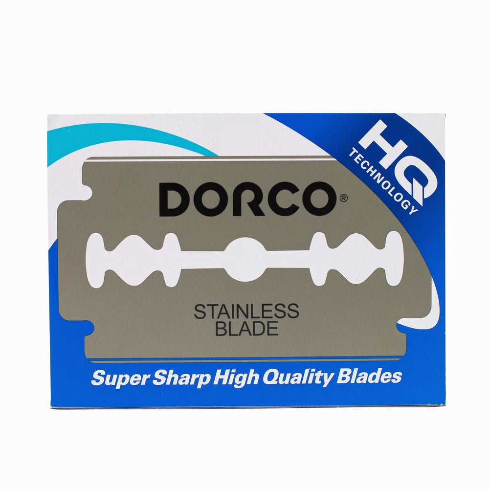 DORCO ST300 platinum blades close-up shows sharp, durable coating.