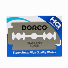 DORCO ST300 platinum blades close-up shows sharp, durable coating.
