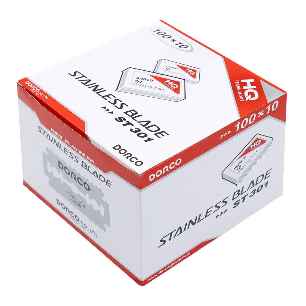 Dorco ST301 Platinum Extra blades packaging close-up highlighting value for shaving routines.