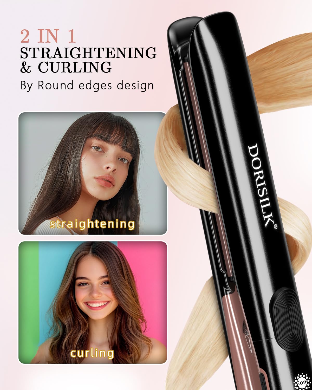 DORISILK 2-in-1 flat iron transforming into curling tool for versatile looks