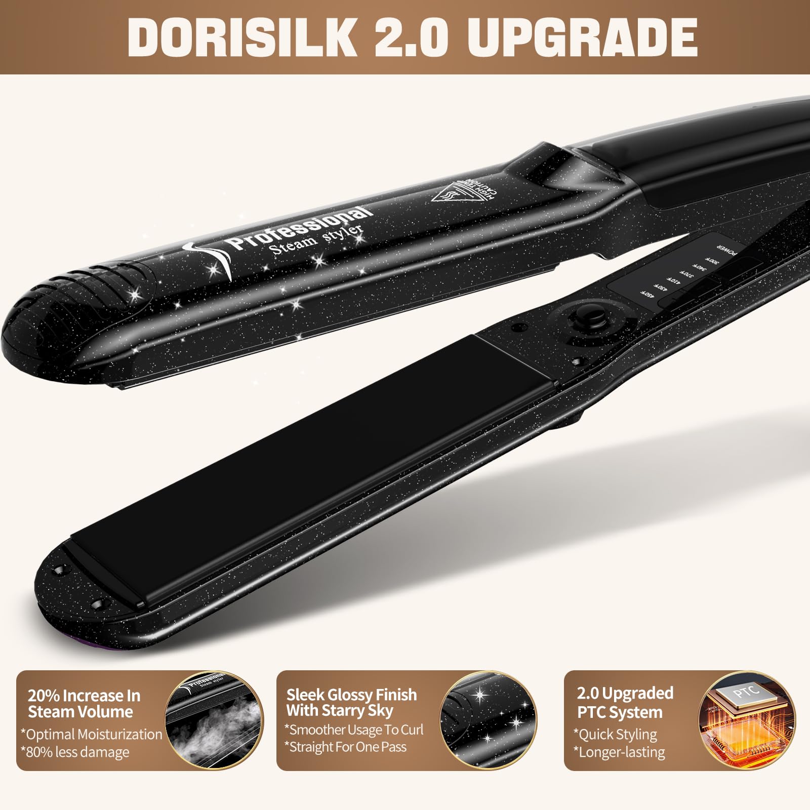 DORISILK 2-in-1 straightens and curls for versatile styling options.
