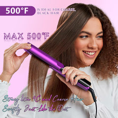 DORISILK 2-in-1 straightener-curler shows versatile styling with one tool.