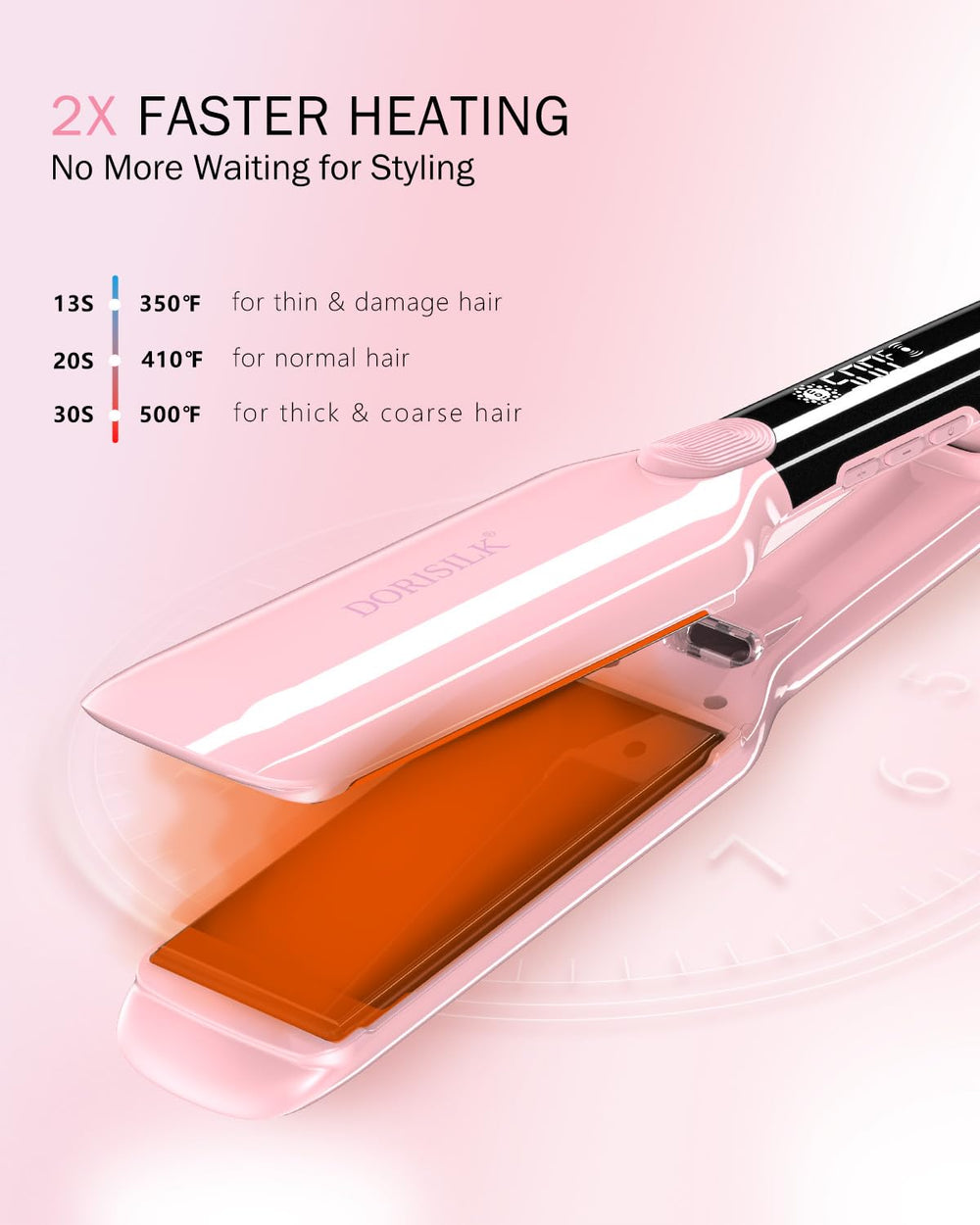 DORISILK plasma flat iron heat plate view showing precise 260°C styling