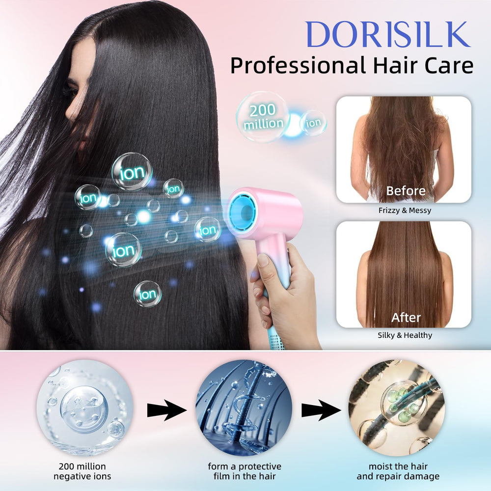 DORISILK Ionic Hair Dryer delivers negative ions for frizz control.